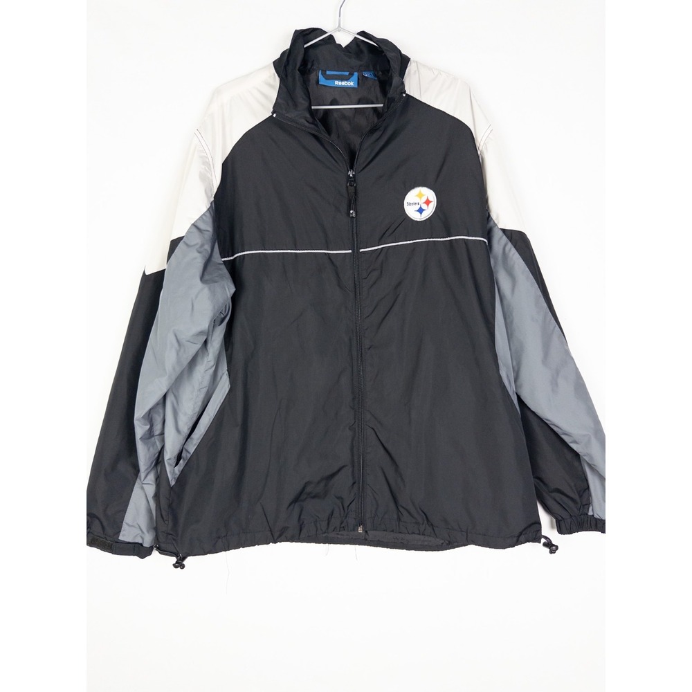 VTG Reebok Steelers Full Zip Jacket Mens XL Color Block Soft Shell Windbreaker